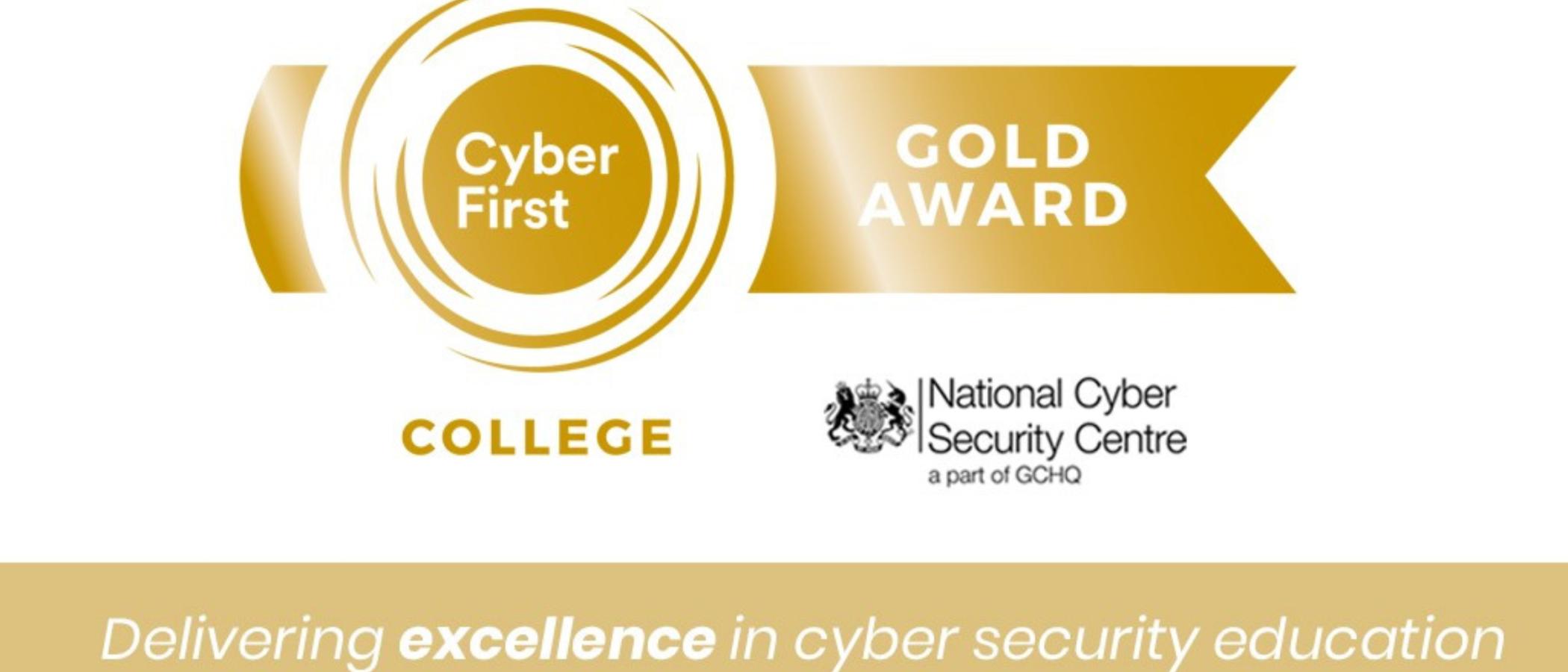 A graphical image issued by the National Cyber Security Centre, announcing that Gower College Swansea has been awarded the CyberFirst Gold Award.