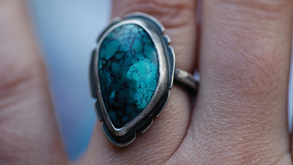 Silver ring with cabochon stone