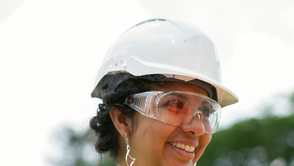Person wearing a hard hat