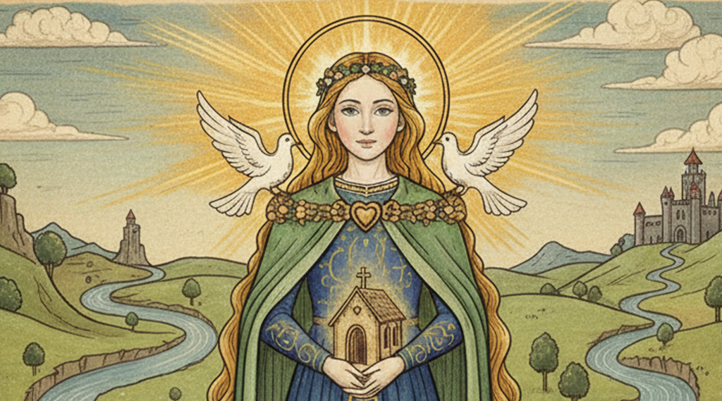 Illustration of santes dwynwen in medieval style