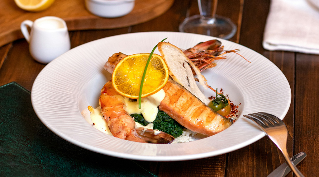 Dish with selection of fish and seafood