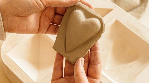 Heart of clay made from mould