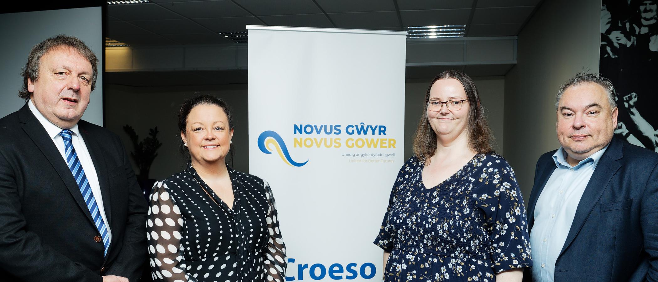 Left to right: Mark Jones, CEO Gower College Swansea, Louisa Walters, Quality Development Manager Gower College Swansea, Sally Pearson, Head of Learning and Skills Novus Gower and Peter Cox, Managing Director Novus