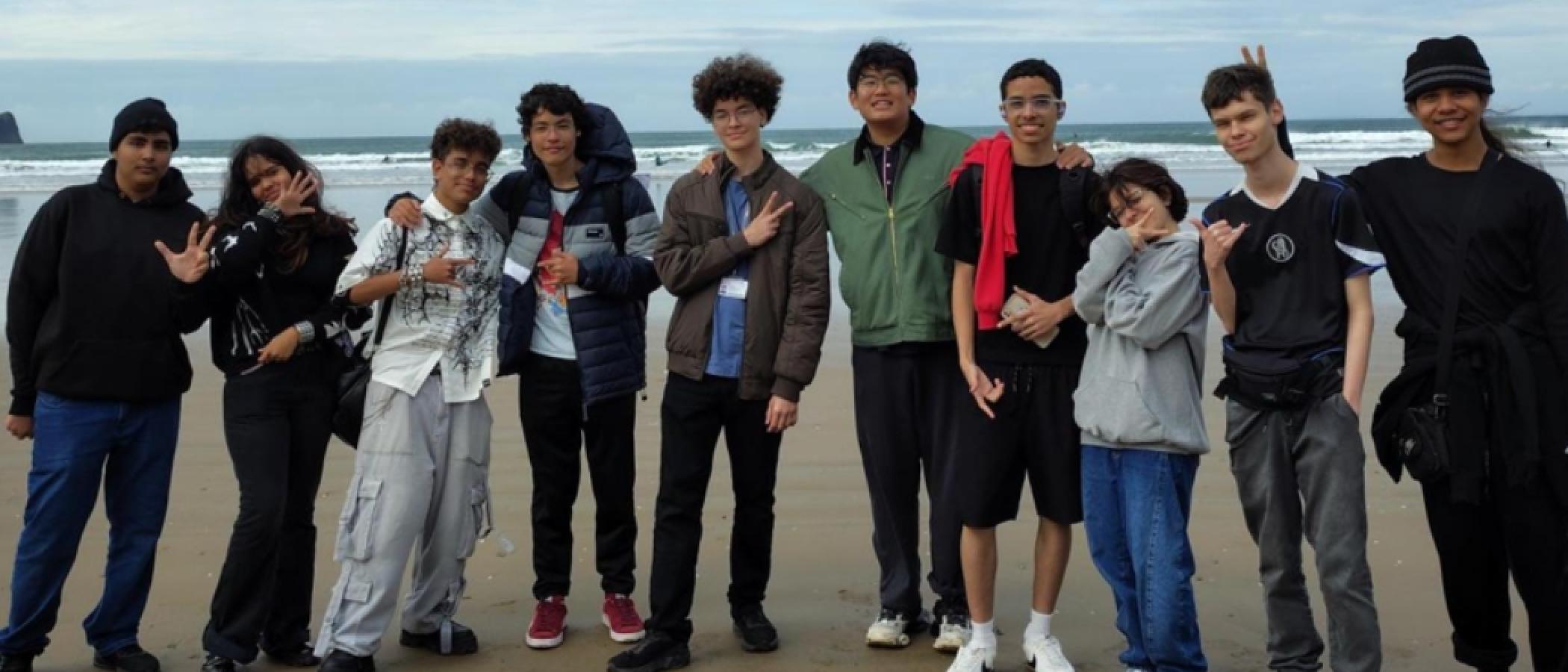 International students on the beach