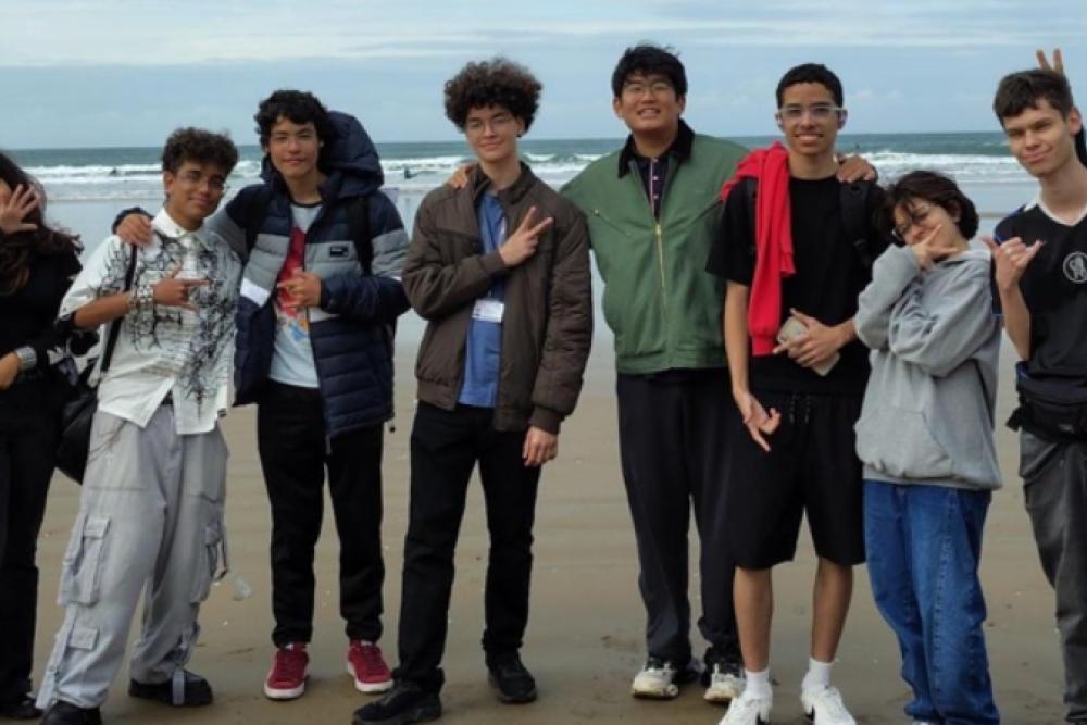 International students on the beach