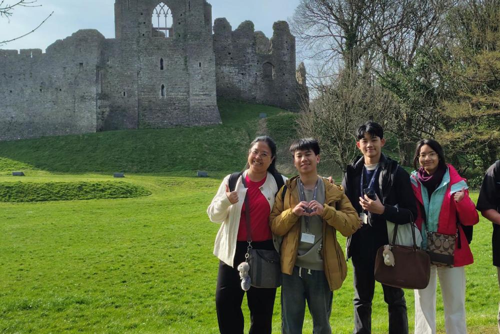 Group of international students at Oystermouth castle