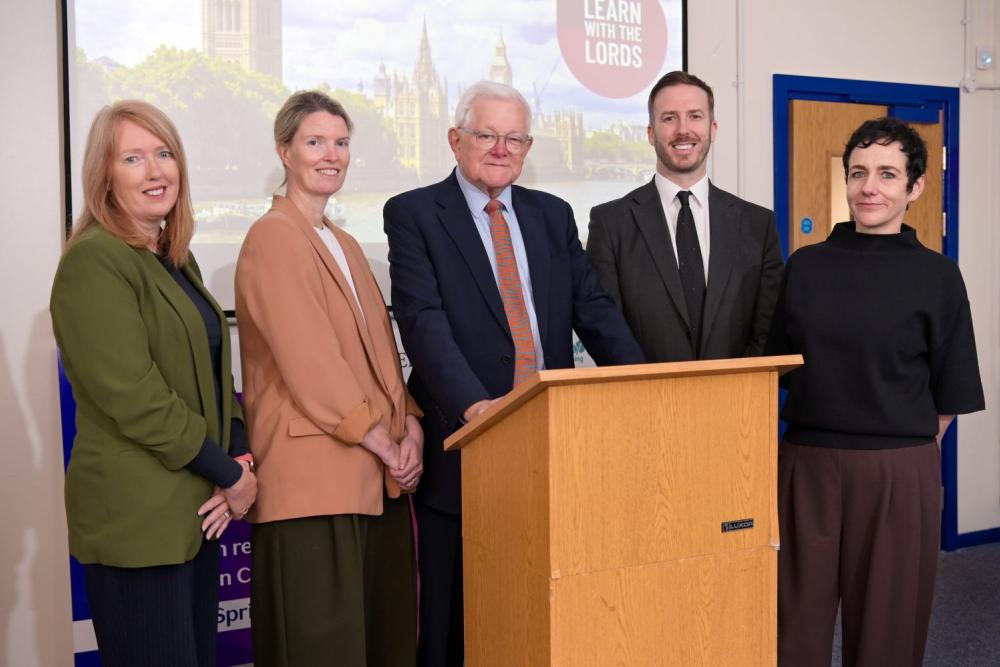 Students and staff with the Lord German OBE