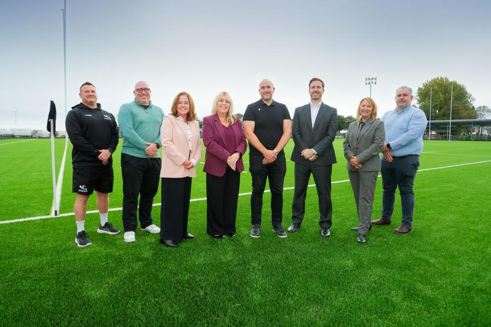 Gower College Swansea’s Executive Team with Ospreys Managing Director (Business) Richard Lancaster at St Helen's